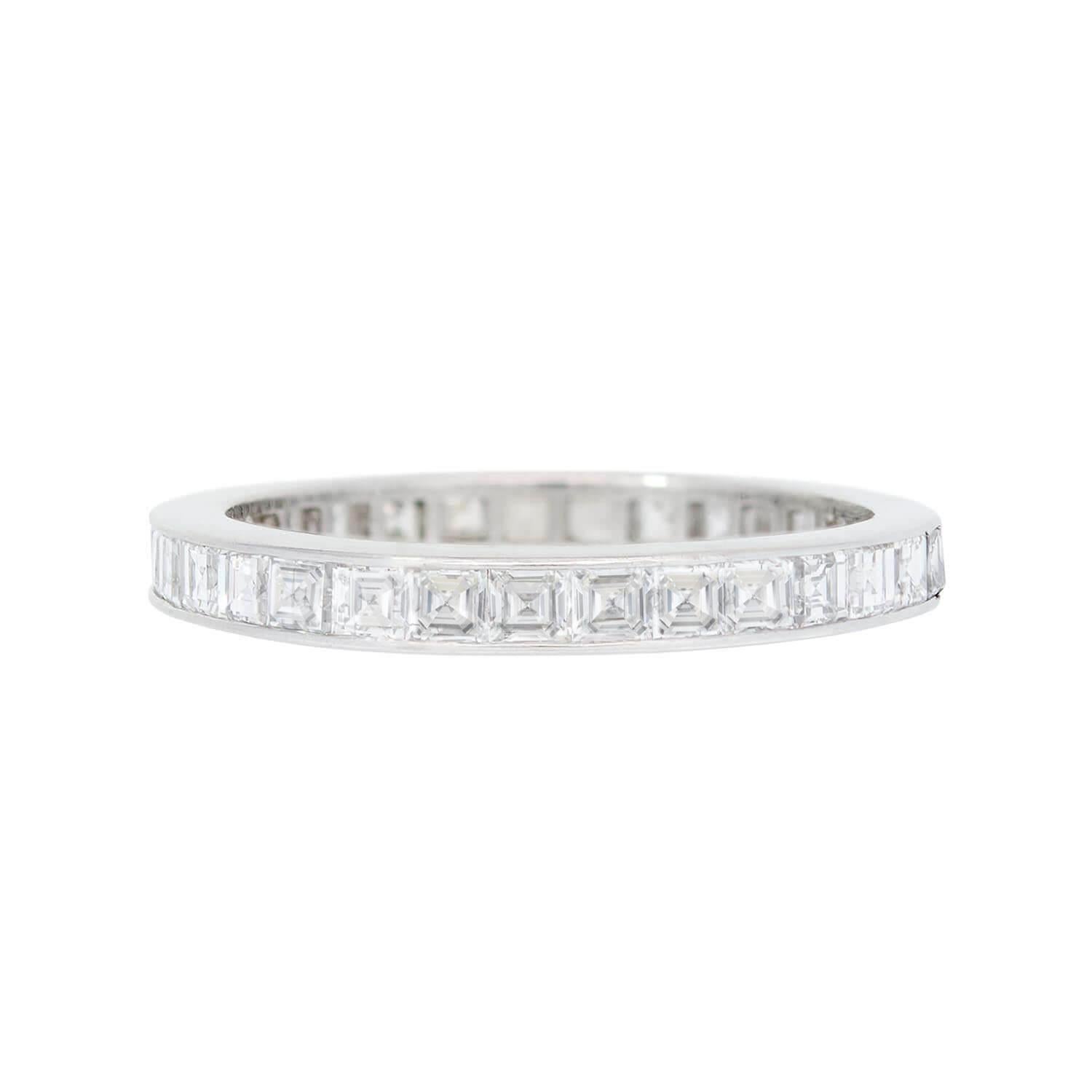 Art Deco Platinum Square Cut Diamond Eternity Band In Good Condition For Sale In Narberth, PA