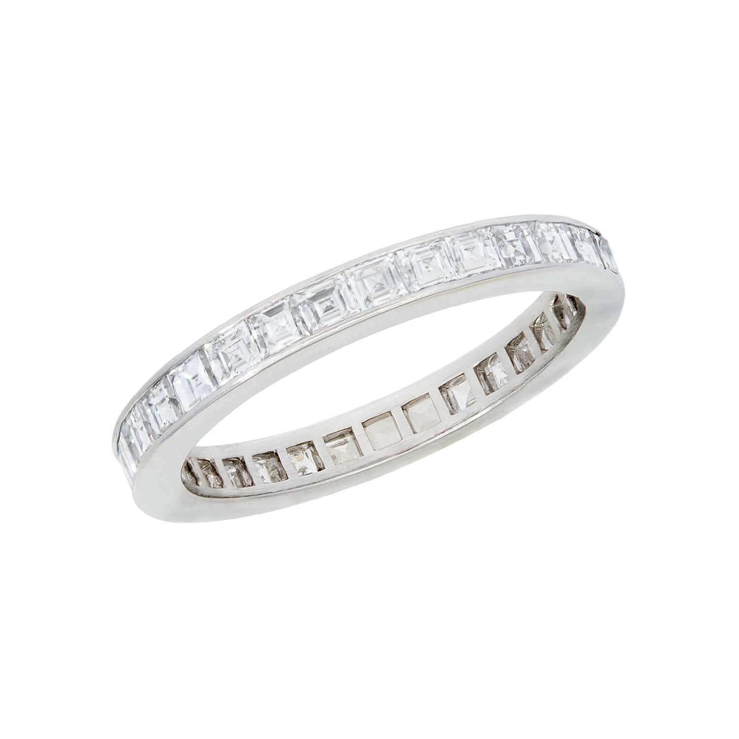 Art Deco Platinum Square Cut Diamond Eternity Band For Sale