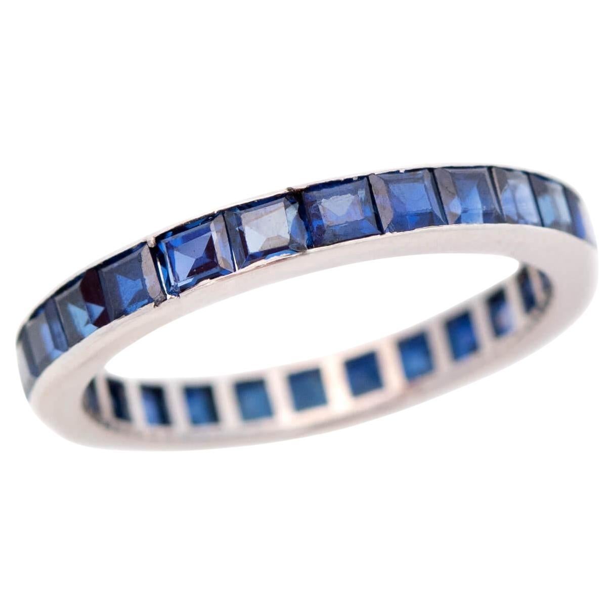 Art Deco Platinum Square Cut Sapphire Eternity Band