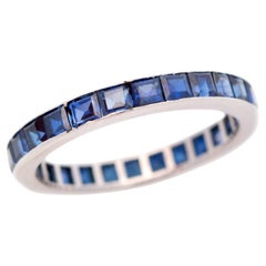 Art Deco Platinum Square Cut Sapphire Eternity Band