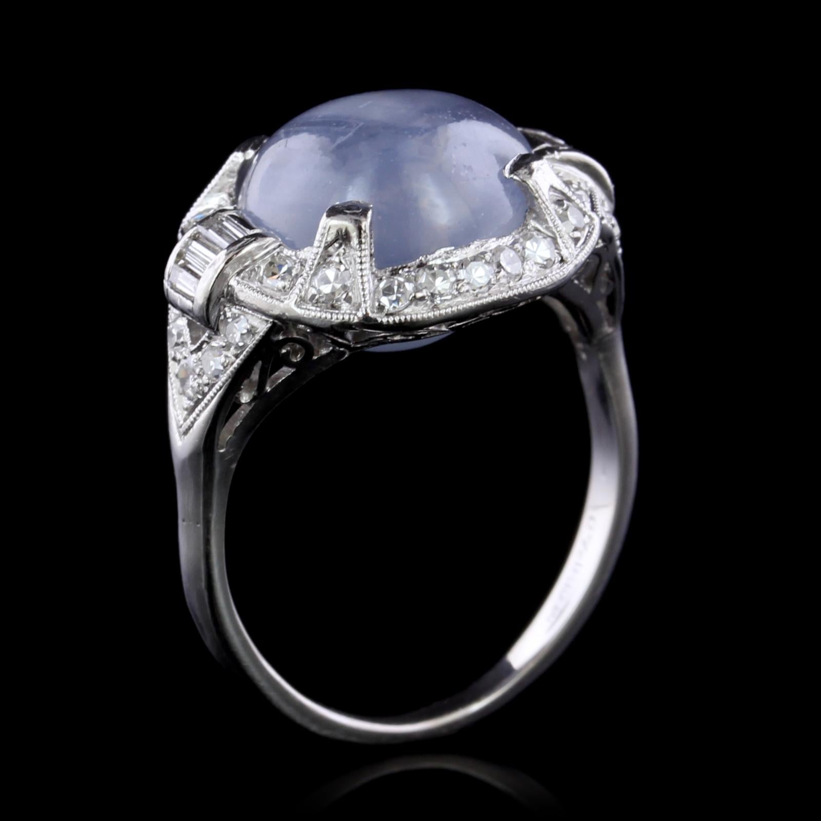 Art Deco Platinum Star Sapphire and Diamond Ring In Good Condition In Nashua, NH