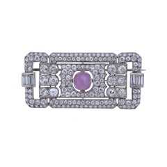 Art Deco Platinum Star Sapphire Diamond Brooch Pin