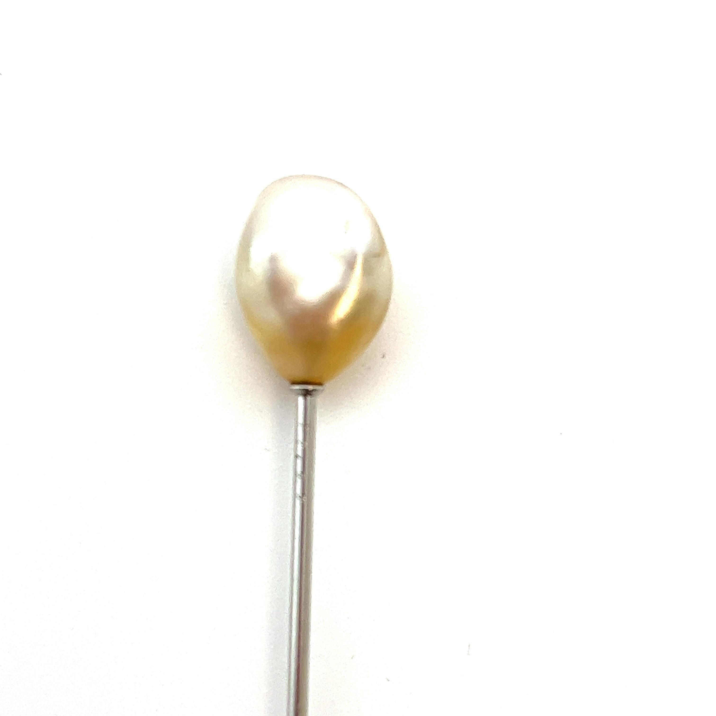 Bead Art Deco Platinum Stick Pin with Natural Pearl - Late 19th Century Elegance For Sale