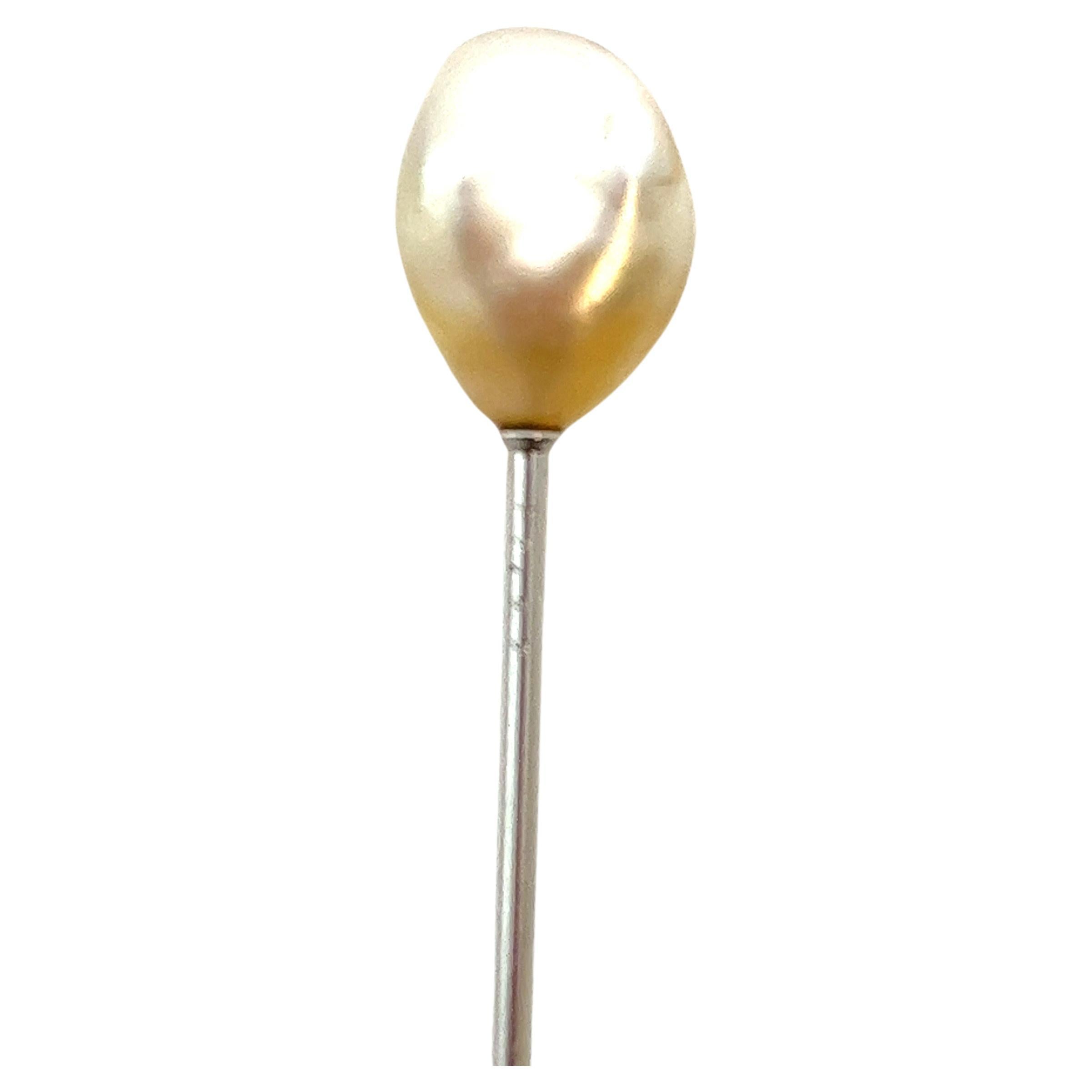 Art Deco Platinum Stick Pin with Natural Pearl - Late 19th Century Elegance For Sale