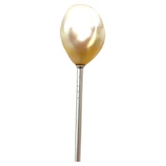 Art Deco Platinum Stick Pin with Natural Pearl - Late 19th Century Elegance