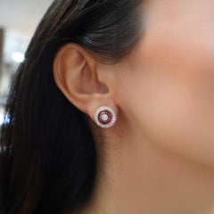Art Deco Platinum studs Earrings with Diamonds and Rubies