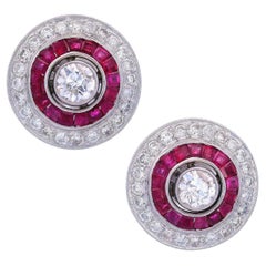 Art Deco Platin-Ohrstecker mit Diamanten und Rubinen