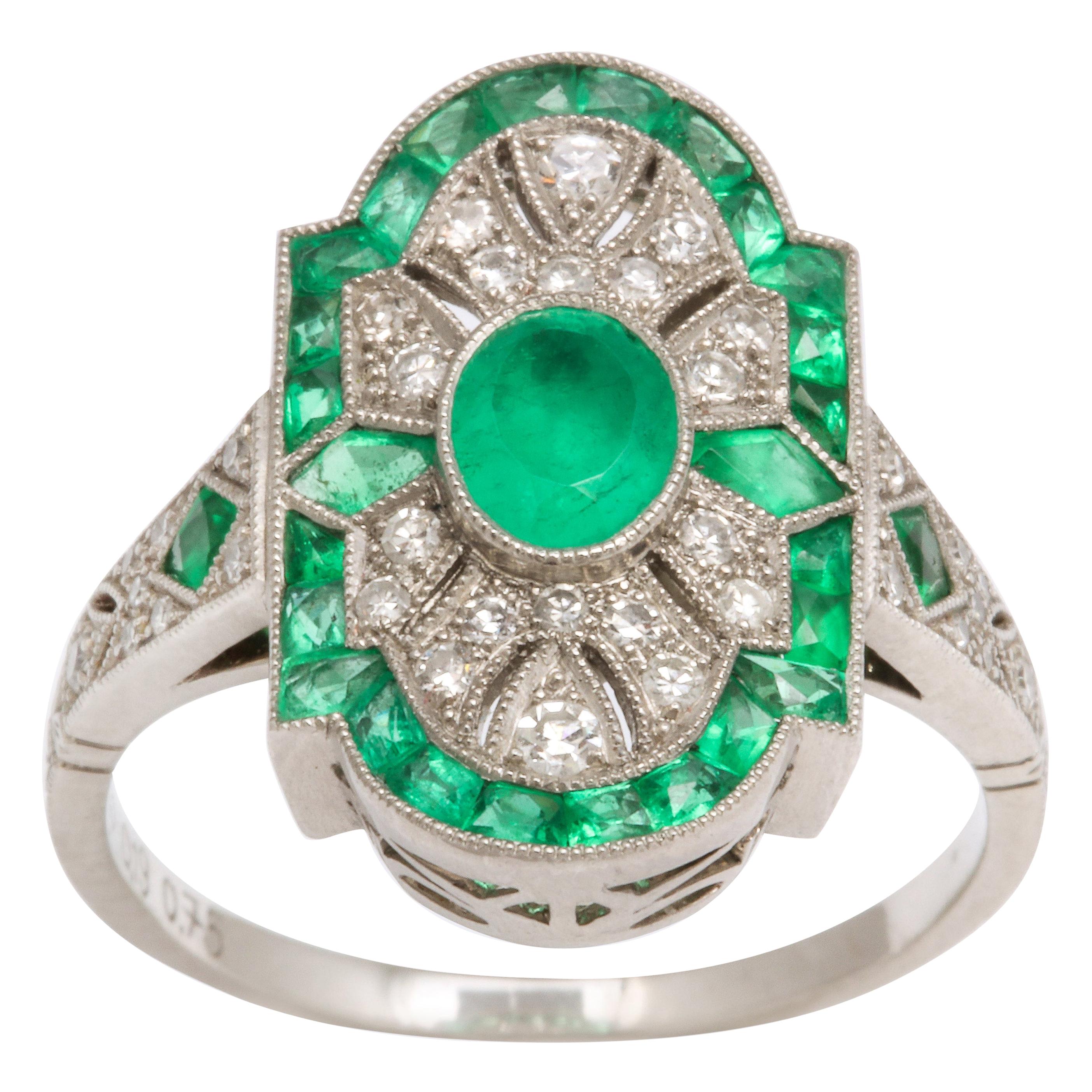 Art Deco Coral Diamond and Enamel Ring at 1stDibs