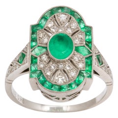 Art Deco Platinum Style Emerald and Diamond Ring