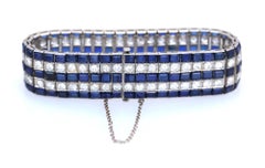 Art Deco Platinum Tennis Bracelet with 30 Сt Sapphires 10 Сt Diamonds