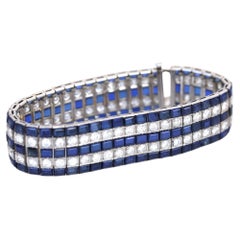 Art Deco Platinum Tennis Bracelet with 30 Сt Sapphires 10 Сt Diamonds