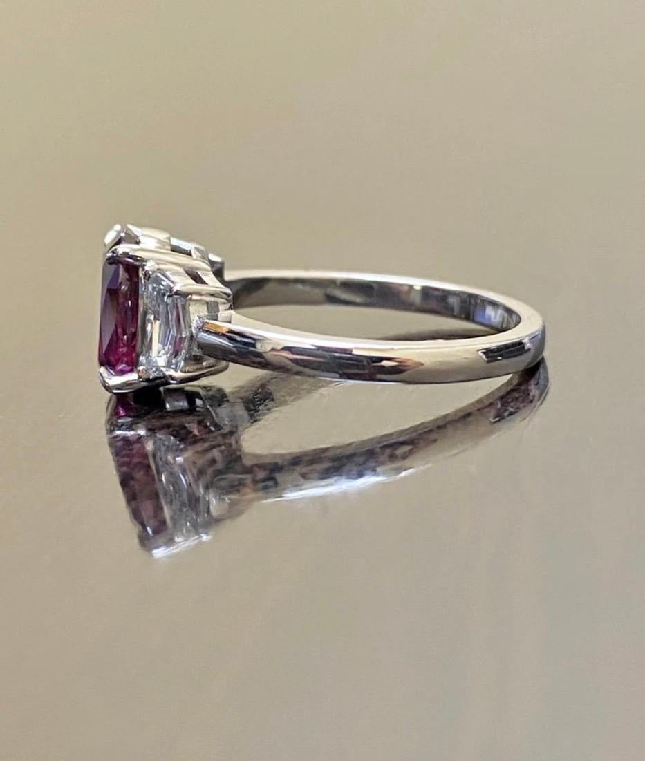 Art Deco Platinum Three Stone Diamond 2.34 Carat GIA Oval Ruby Engagemen In New Condition In Los Angeles, CA