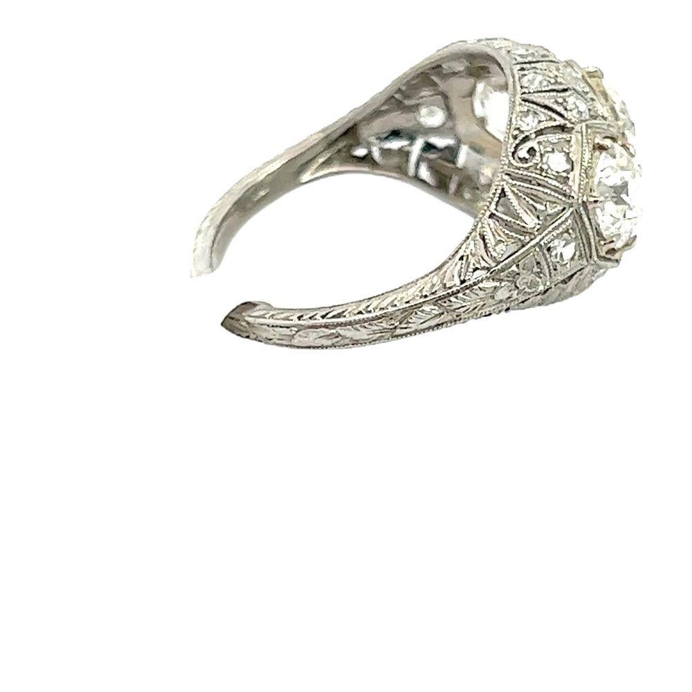 Old European Cut Antique Art Deco Three Stone Diamond Engagement Ring For Sale