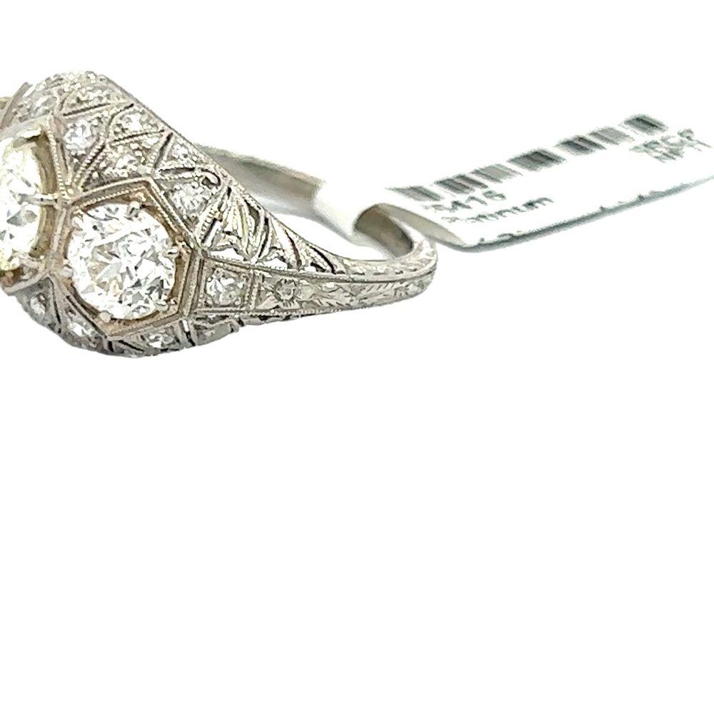 Women's or Men's Antique Art Deco Three Stone Diamond Engagement Ring For Sale