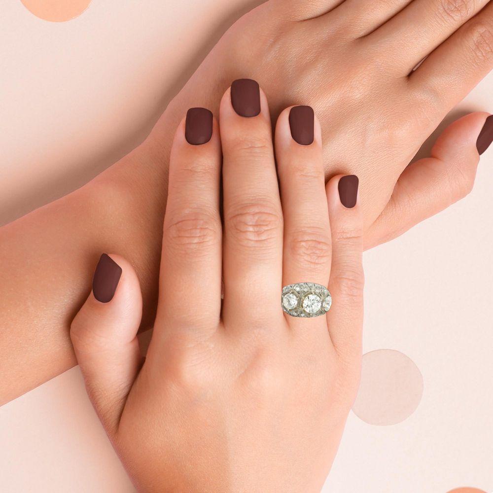 Antique Art Deco Three Stone Diamond Engagement Ring For Sale 2