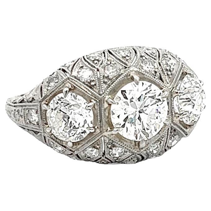 Antique Art Deco Three Stone Diamond Engagement Ring For Sale
