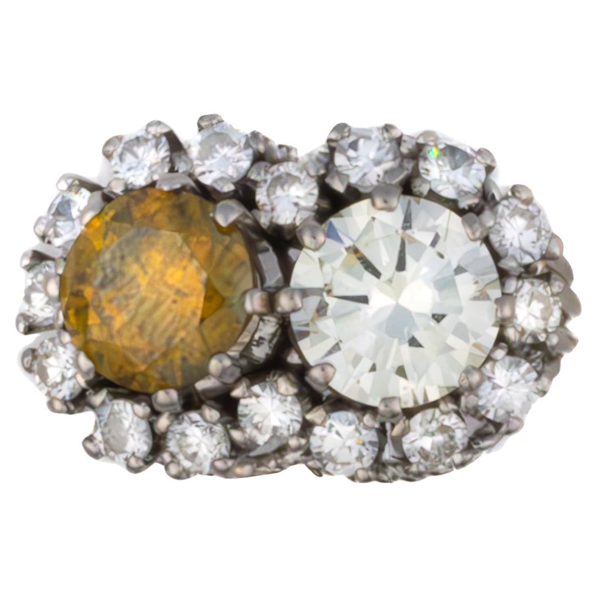 Art Deco Platinum Toi et Moi Diamond Halo Ring im Angebot