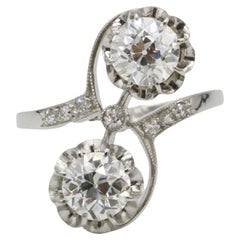 Art Deco Platinum Toi et Moi Ring – 2×1.00 ct Old European Cut Diamonds, French