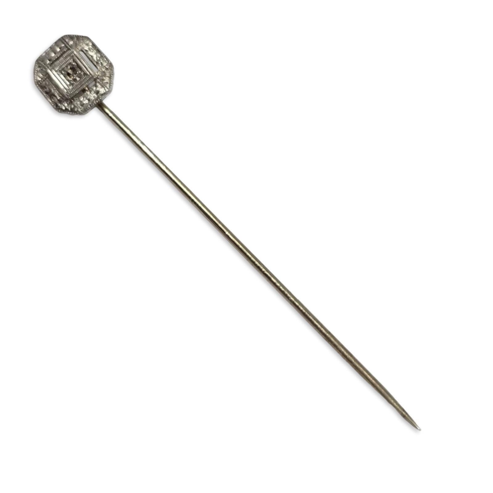 Art Deco Platinum-Top and 14K White Gold Stick Pin with Old Mine ...