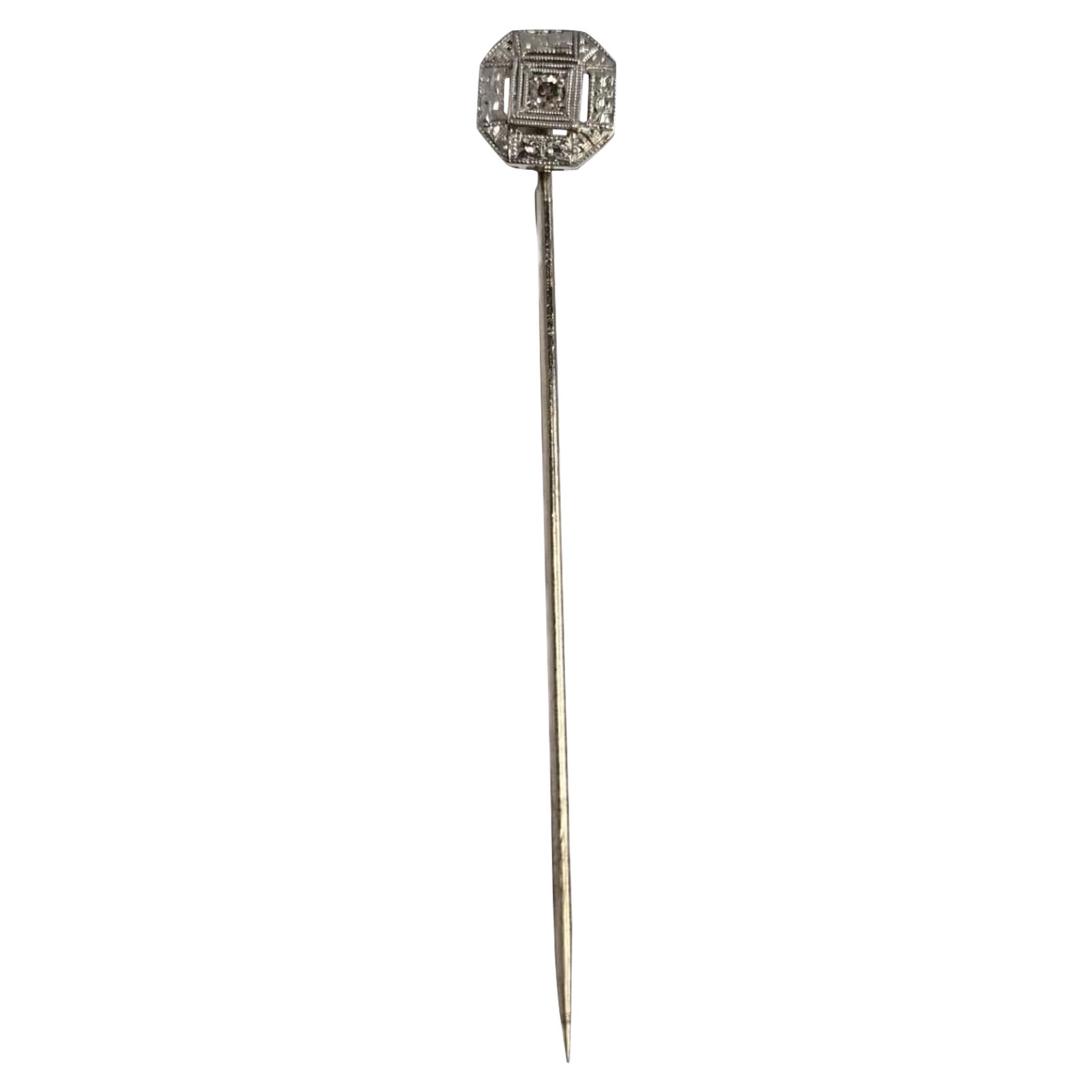 Art Deco Platin-Top
14K Weißgold Stick Pin mit alten Mine Diamant