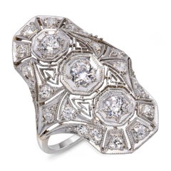 Art Deco Platinum Topped 14k White Gold Diamond Dinner Ring