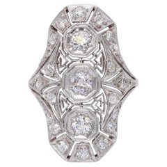 Art Deco Platinum Topped 14k White Gold Diamond Dinner Ring
