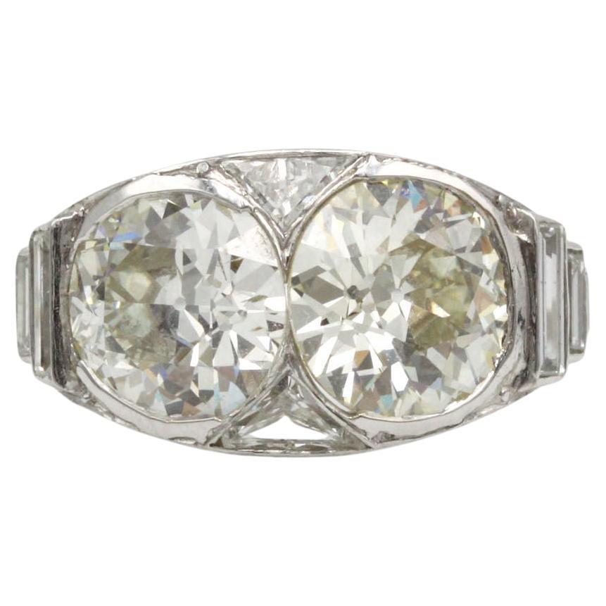 Art Deco Platinum Twin Diamond Ring, 5.27 Carats Total, GIA Certified