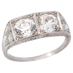 Antique Art Deco Platinum Two Stone Diamond Engagement Ring 2.87ctw
