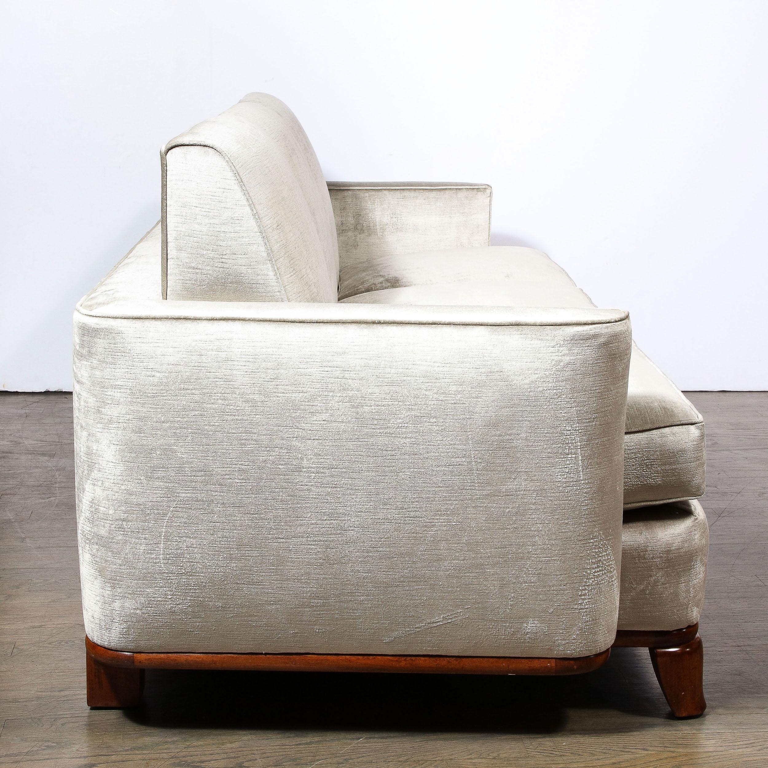Art Deco Platinum Velvet Sofa w/ Walnut Base & Legs by Eugene Schoen 5
