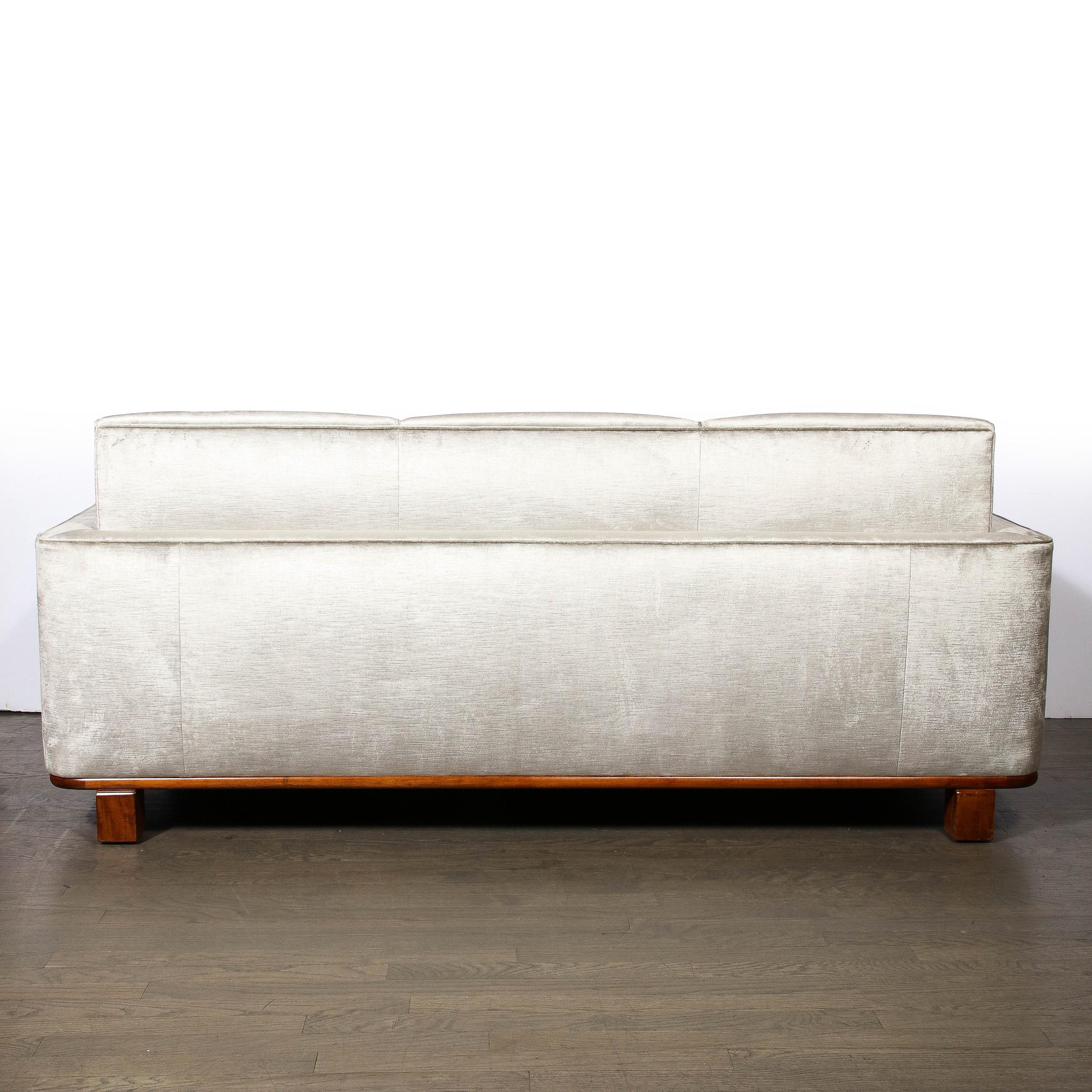 Art Deco Platinum Velvet Sofa w/ Walnut Base & Legs by Eugene Schoen 6