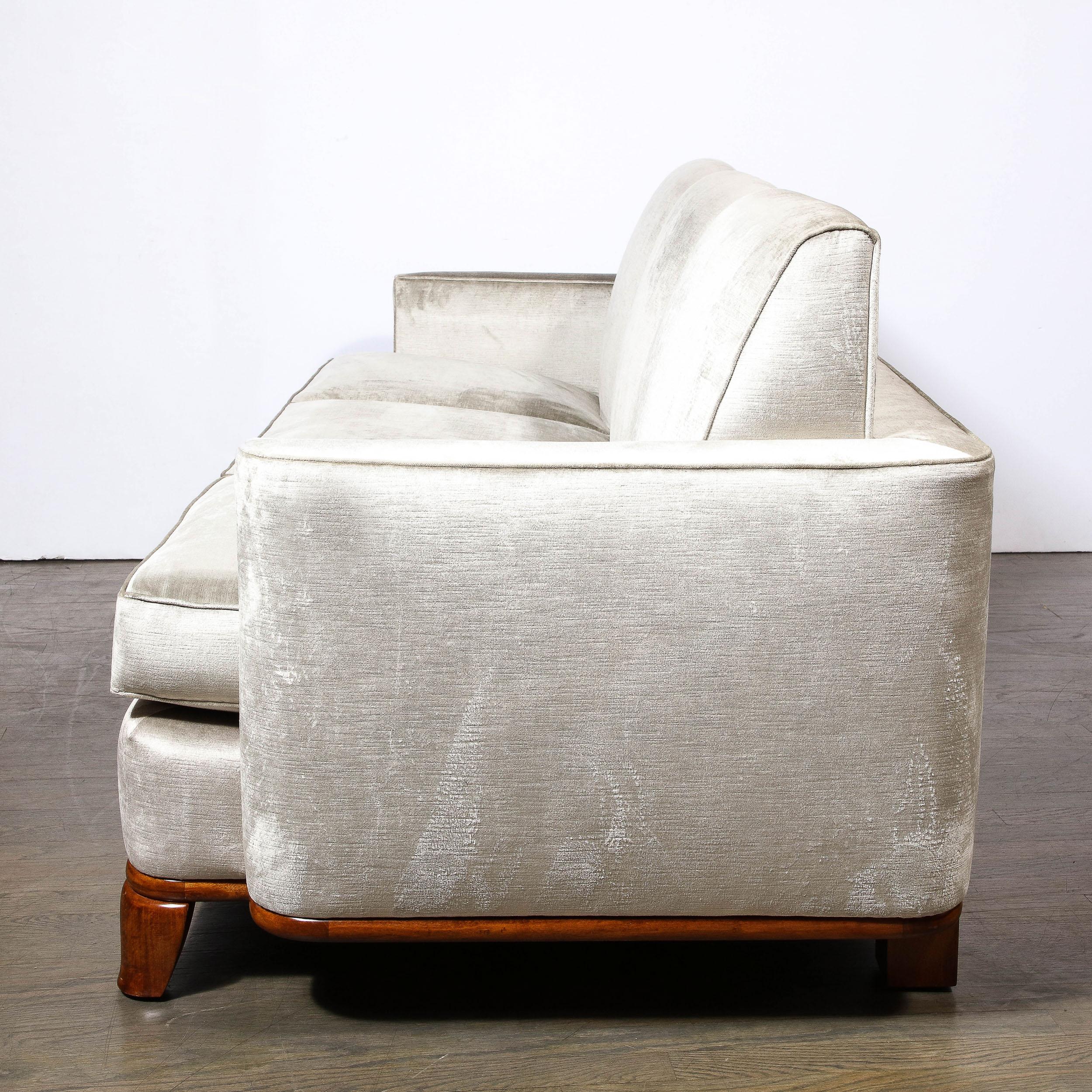 Art Deco Platinum Velvet Sofa w/ Walnut Base & Legs by Eugene Schoen 8