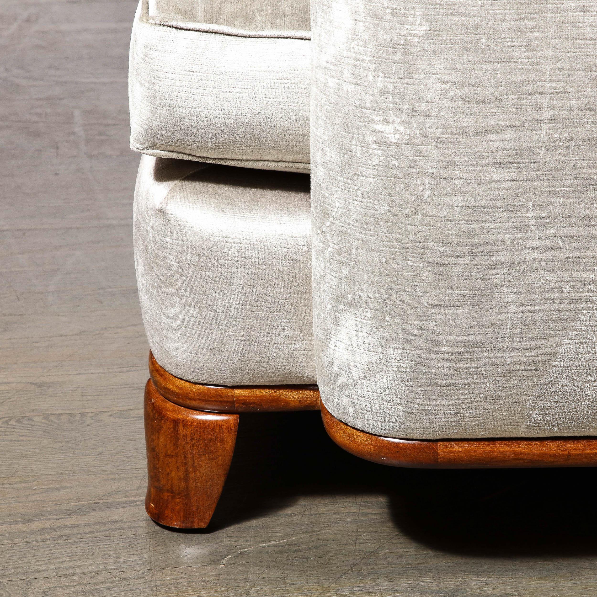 Art Deco Platinum Velvet Sofa w/ Walnut Base & Legs by Eugene Schoen 9
