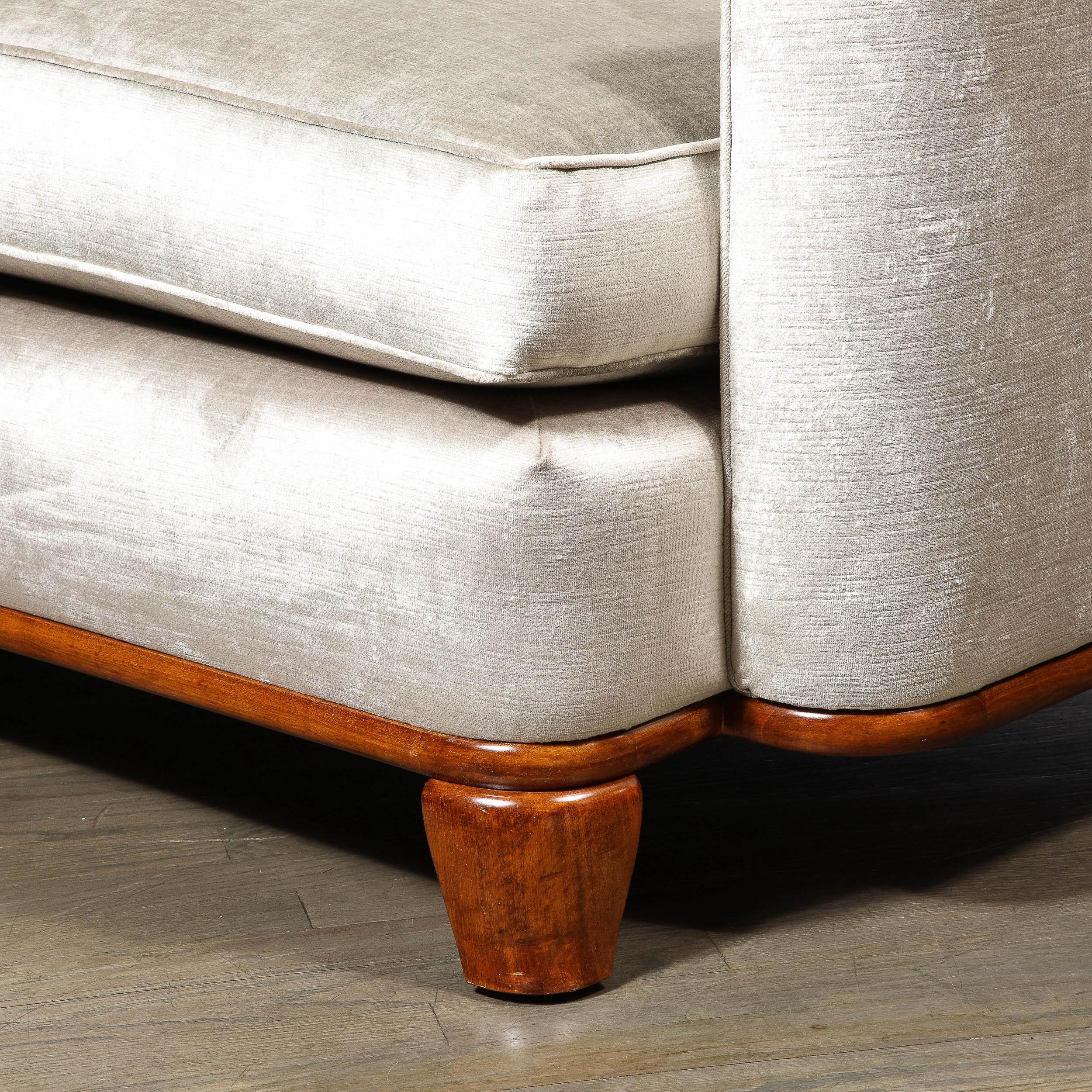 Art Deco Platinum Velvet Sofa w/ Walnut Base & Legs by Eugene Schoen 10
