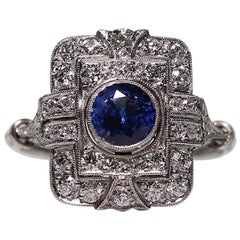 Art Deco Platinum Victorian Estate Diamond Sapphire Ring