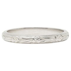 Art Deco Platinum Vintage Orange Blossom Floral Wedding Band Ring