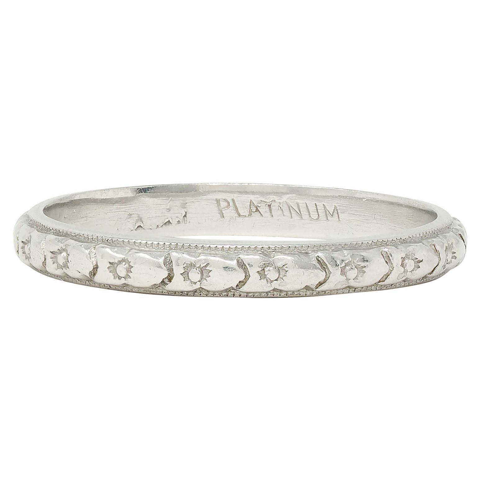 Femenino o masculino Anillo de boda Art Decó Vintage Orange Blossom en platino en venta