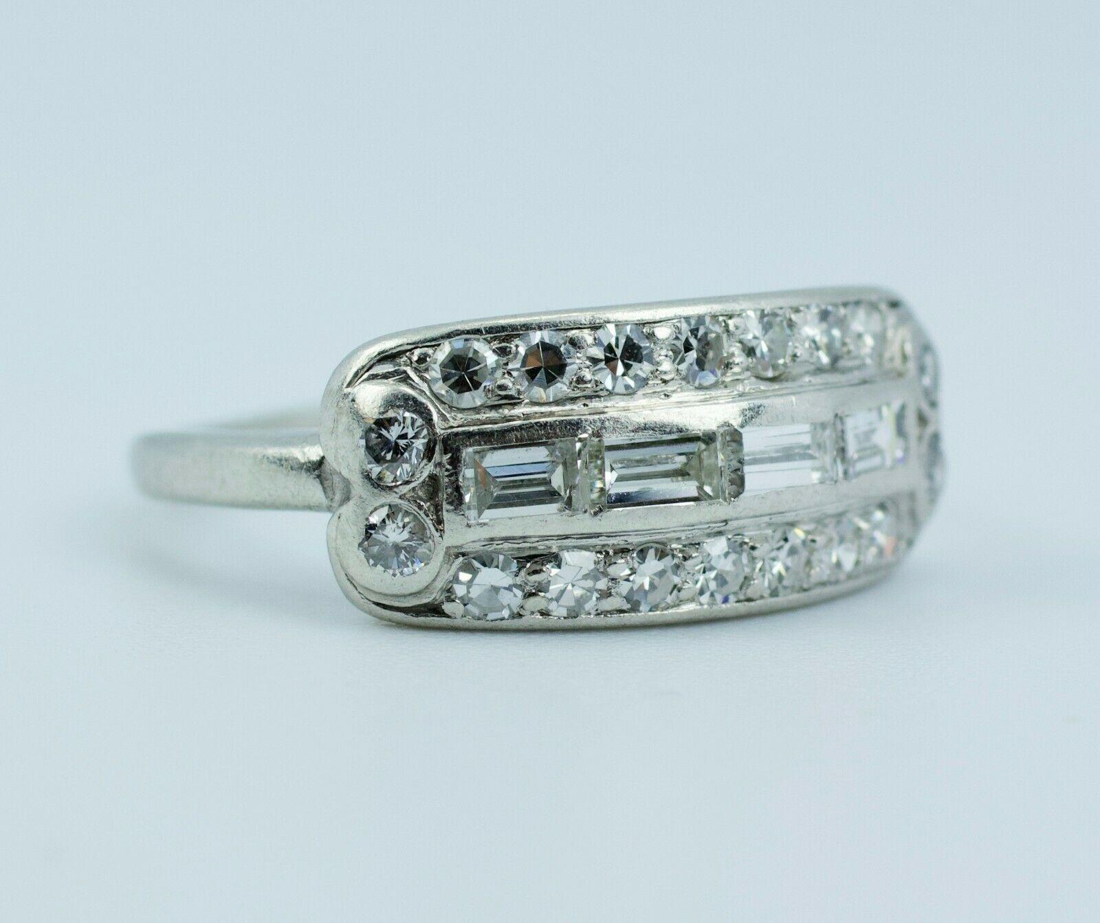 Art Deco Platinum White Baguette Cut Diamonds and Round Single Cut Diamond Band 6