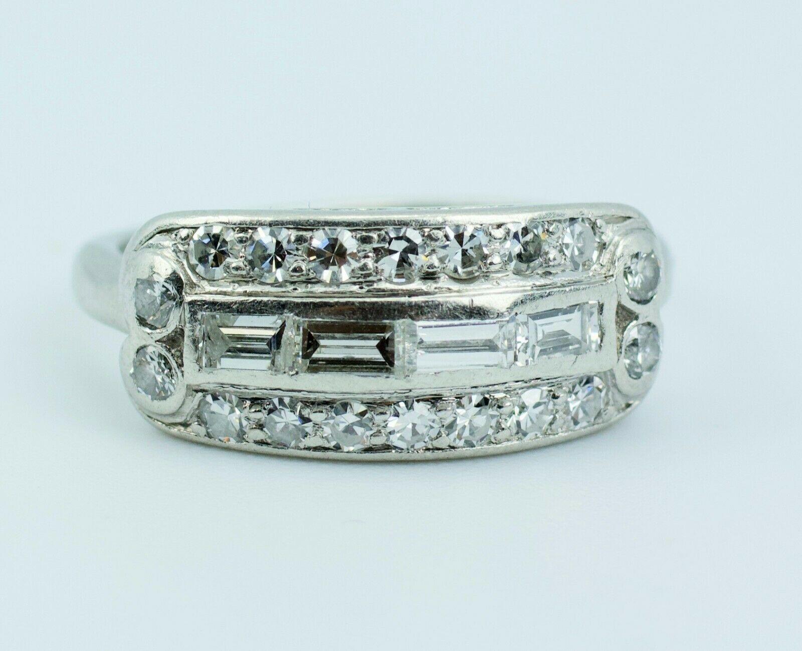 Art Deco Platinum White Baguette Cut Diamonds and Round Single Cut Diamond Band 5