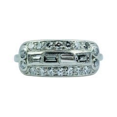 Art Deco Platinum White Baguette Cut Diamonds and Round Single Cut Diamond Band