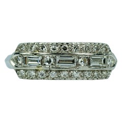 Art Deco Platinum White Baguette Cut Diamonds and Round Single Cut Diamond Band