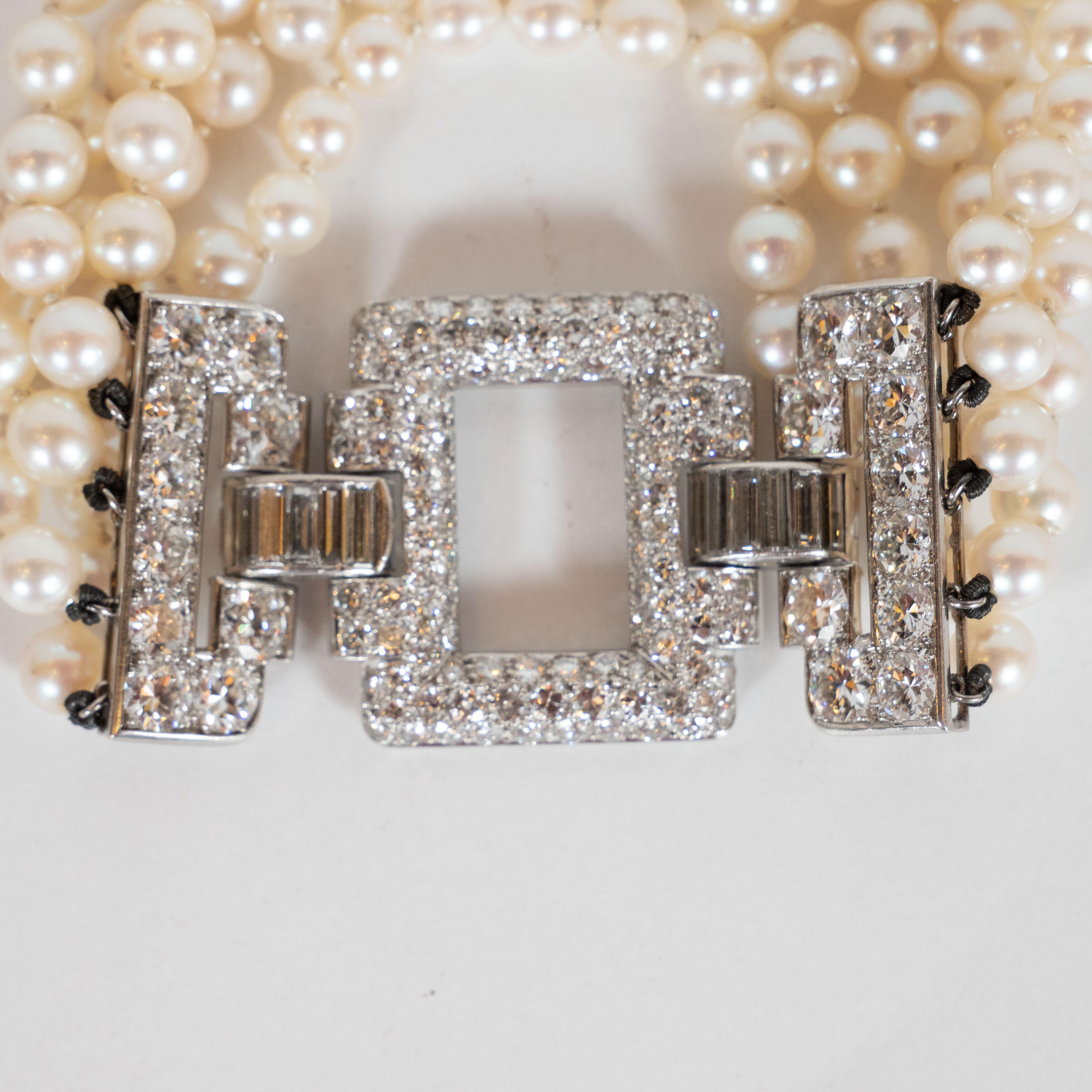 Art Deco Platinum, White Diamond and Cultured Pearl Strand Bracelet 1