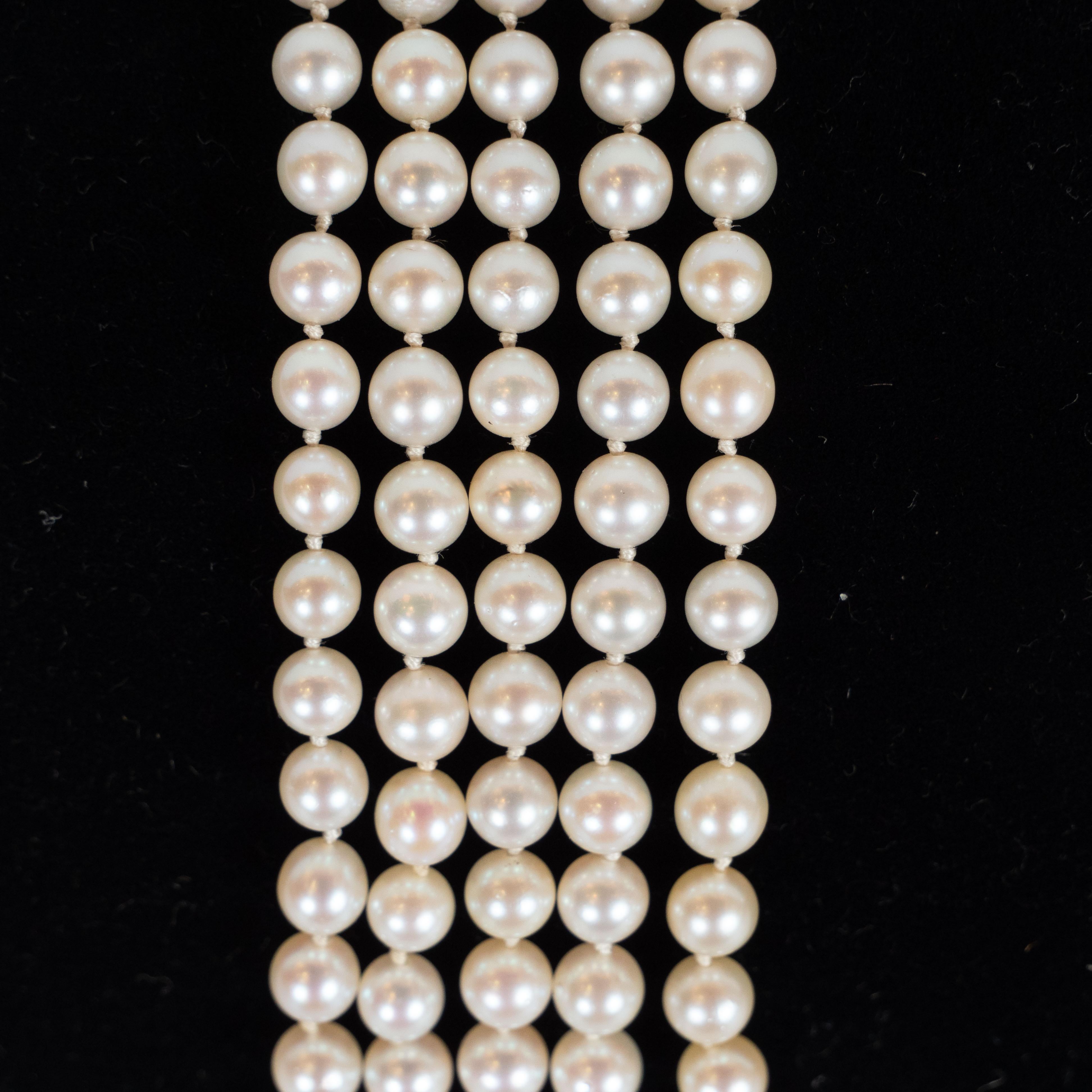 Art Deco Platinum, White Diamond and Cultured Pearl Strand Bracelet 2