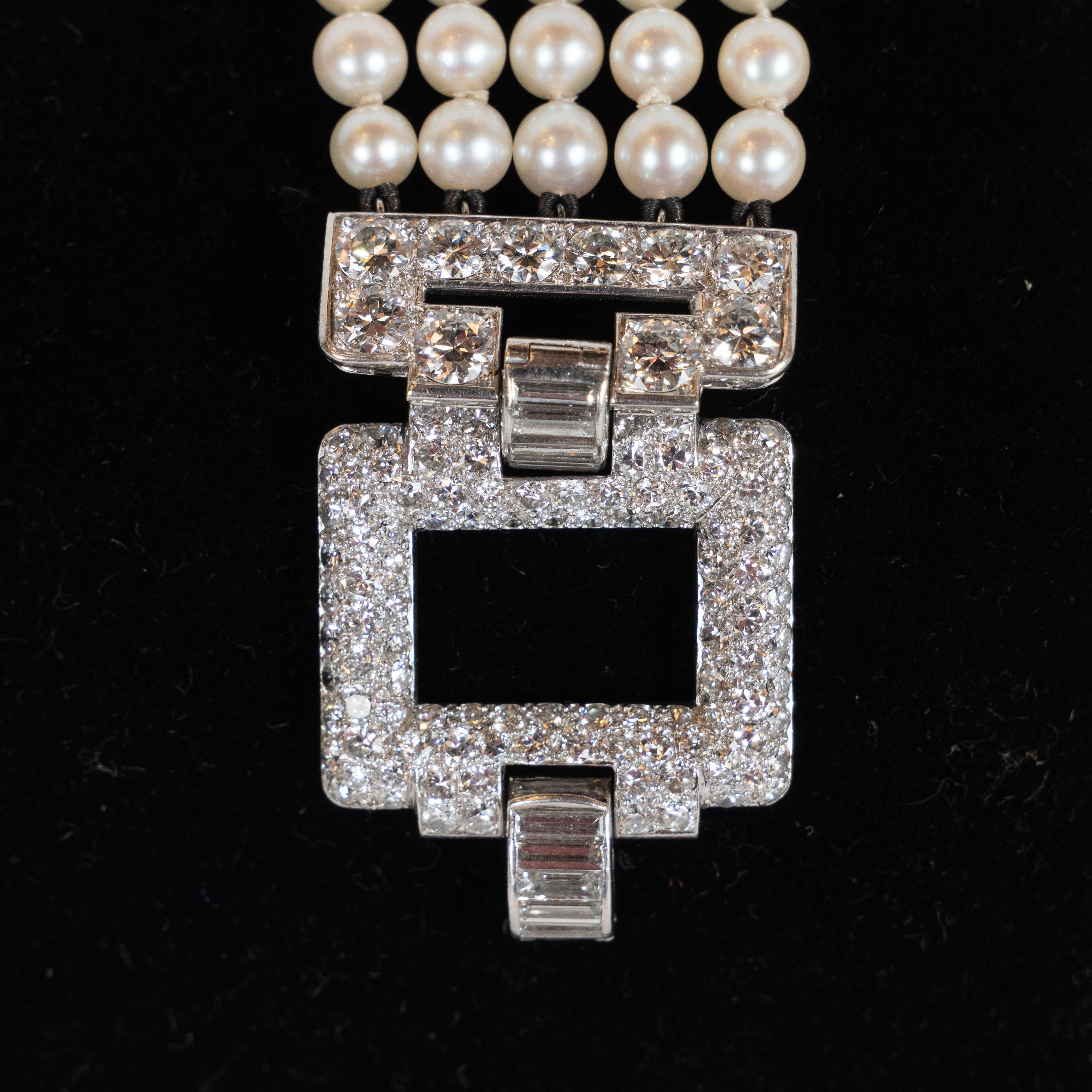 Art Deco Platinum, White Diamond and Cultured Pearl Strand Bracelet 3