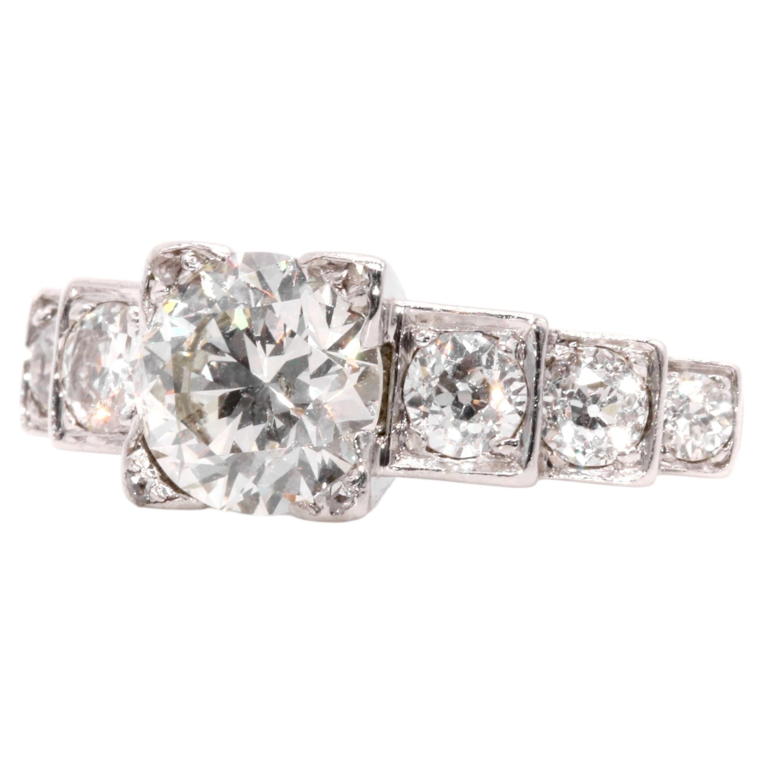 Art Deco Platinum & White Gold 2.66ctw 7 Stone Old European Cut Diamond Ring For Sale