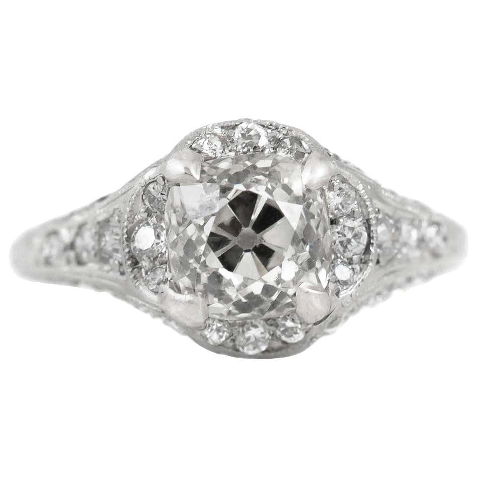 Edwardian GIA Cert 2.20 Carat Diamond Platinum Engagement Ring For Sale ...