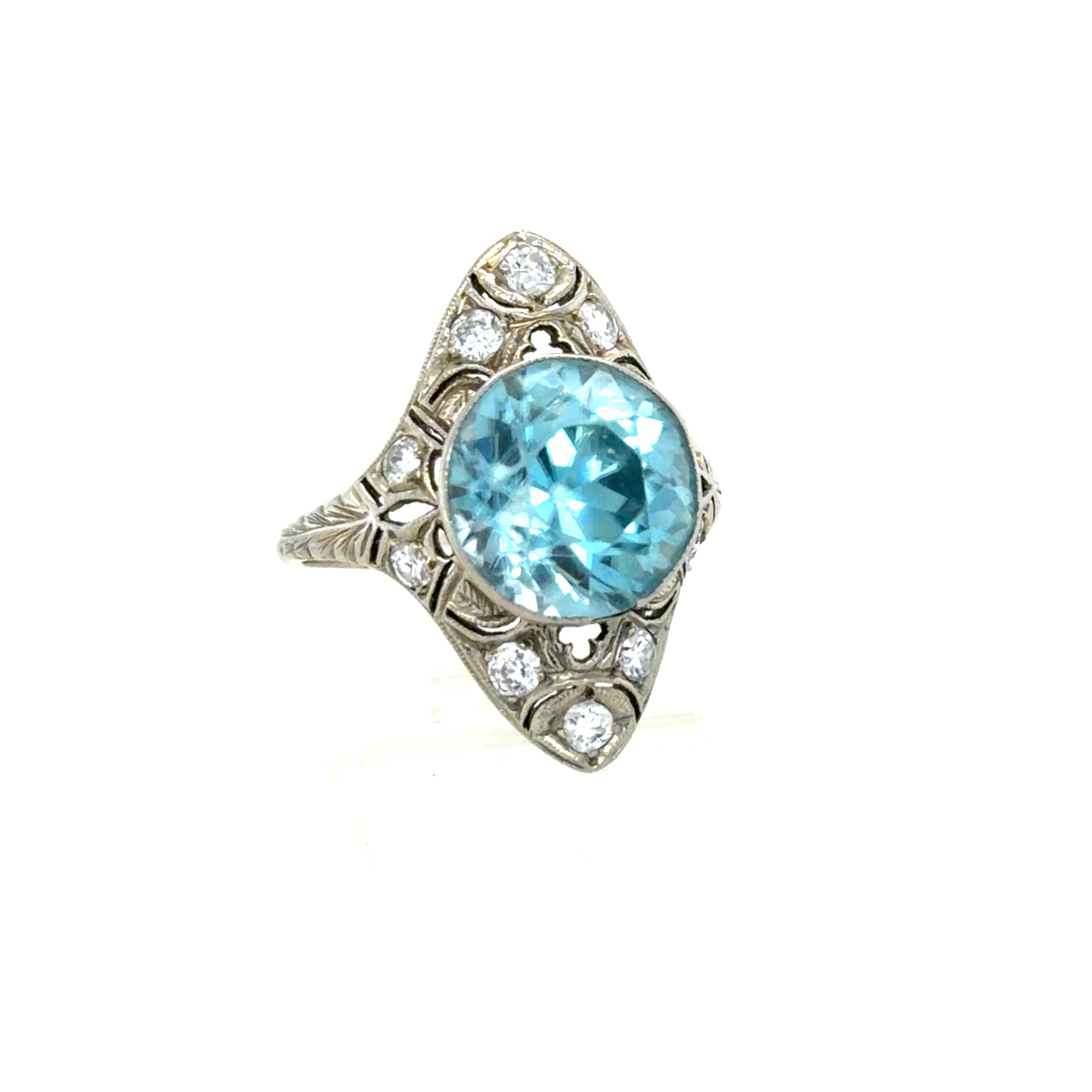 Anillo Art Decó, Platino, Circonitas y Diamantes en venta 1