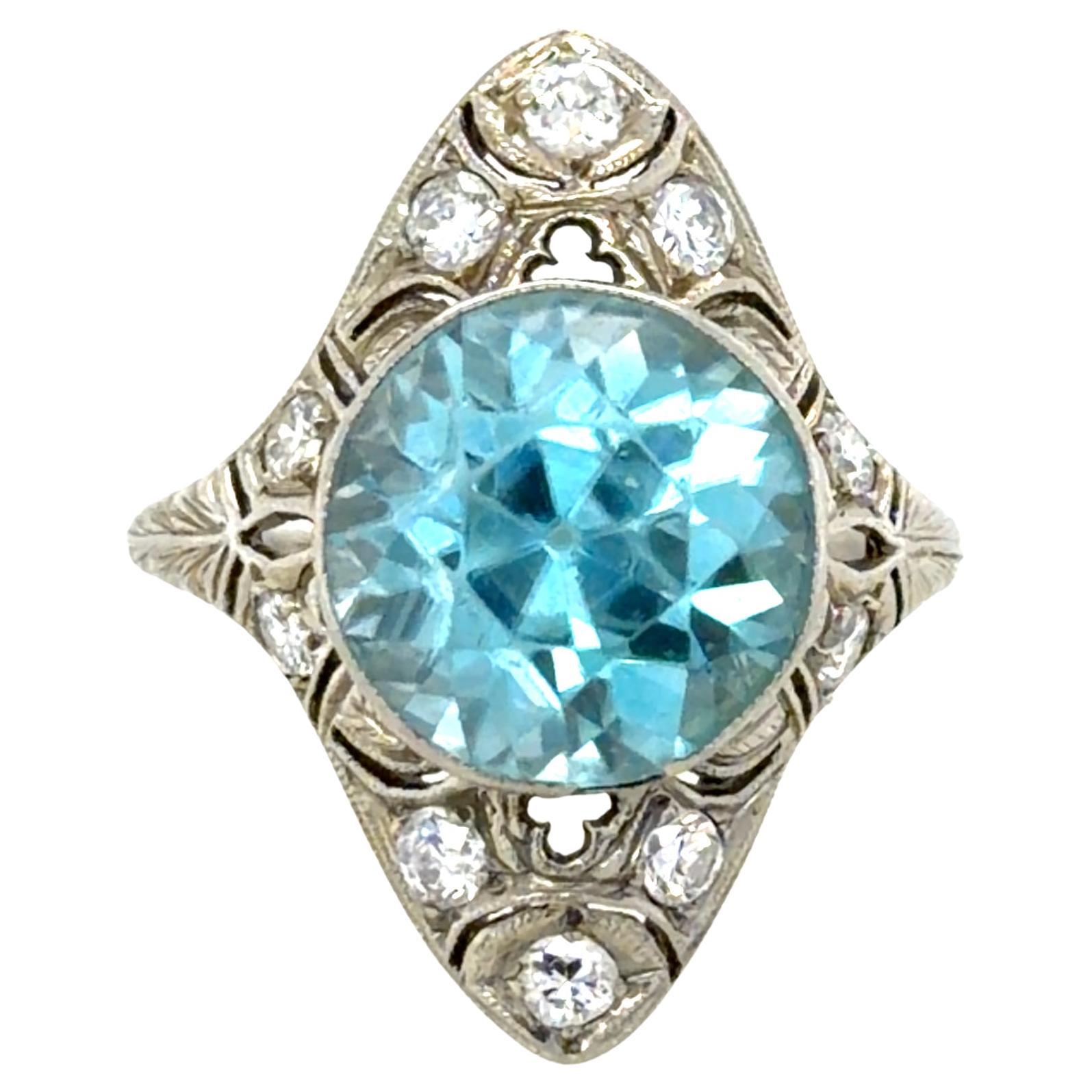 Bague Art déco en platine, zircon et diamant