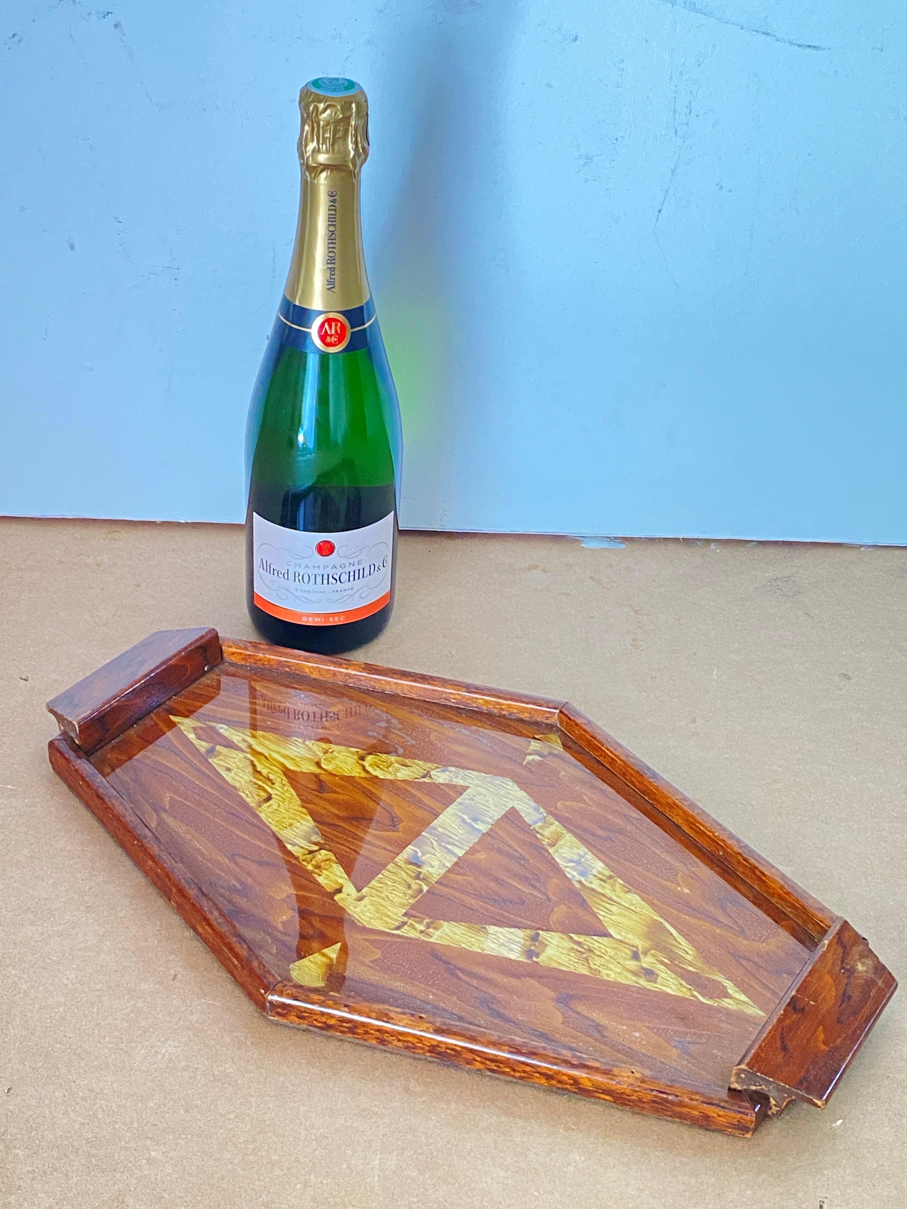 Marquetry Art Deco Platter, in Inlaid Wood, Brown Color, France circa 1940 For Sale