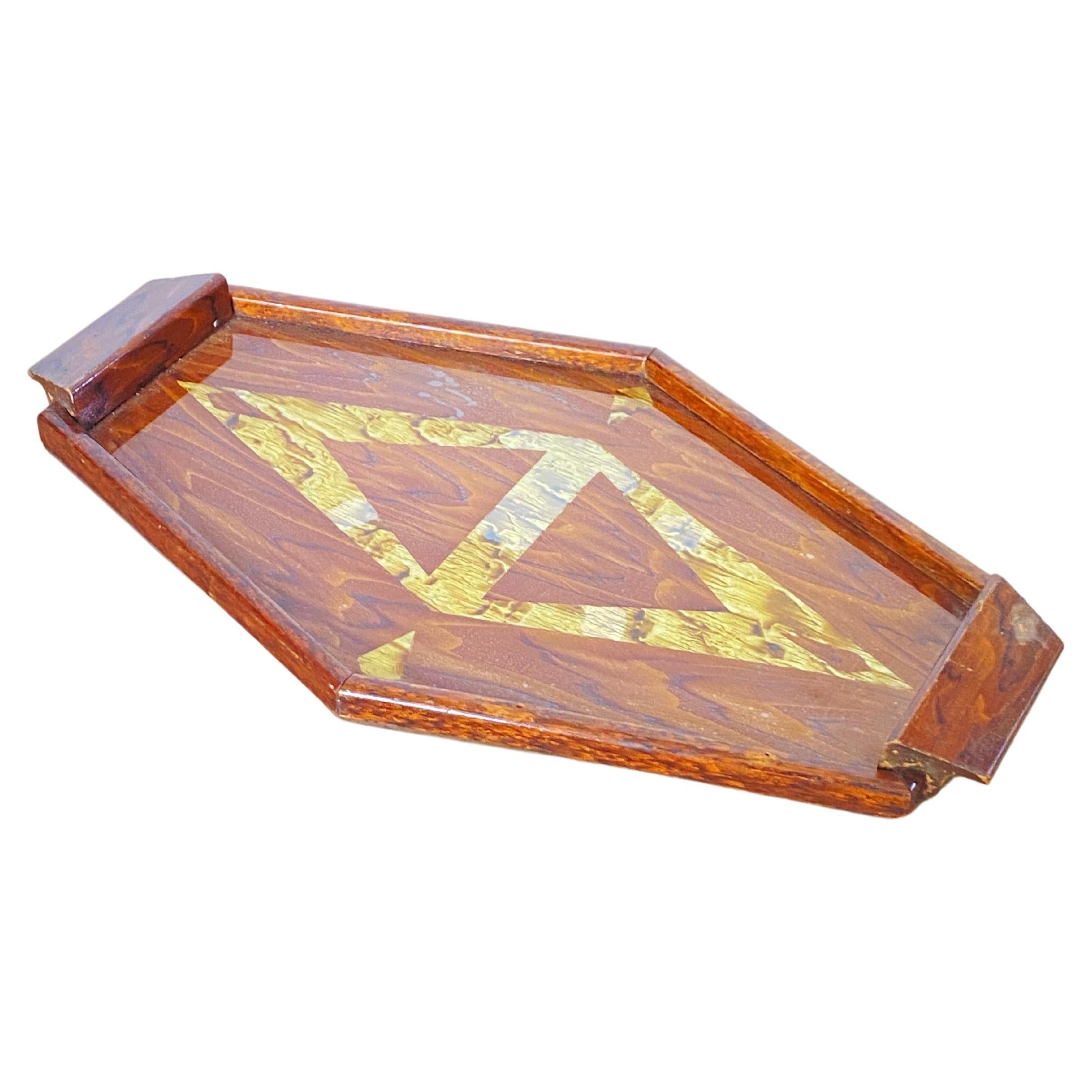 Art Deco Platter, in Inlaid Wood, Brown Color, France circa 1940 For Sale