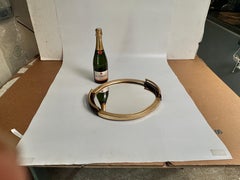 Art Deco Platter Tray Brass and Brown Brass Handles and Mirror, France, 1930